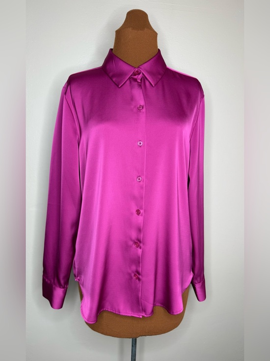 Maurices Tops - Maurices Fuchsia Pink Satiny Button-Down Blouse Long Sleeve Size Medium